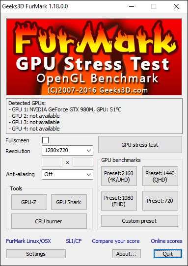 FurMark 1 主界面设置面板